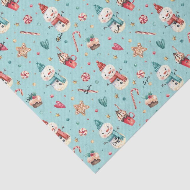 Name, Whimsy Snowman Sweets and Hearts Tissue Paper (Detail)