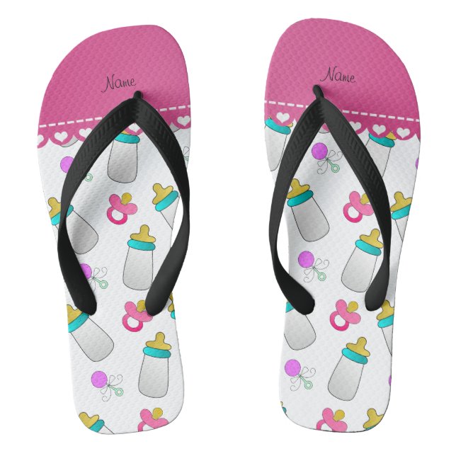 Name white baby bottle rattle pacifier flip flops (Footbed)
