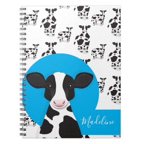Name White Blue Animal Pattern Cow Notebook