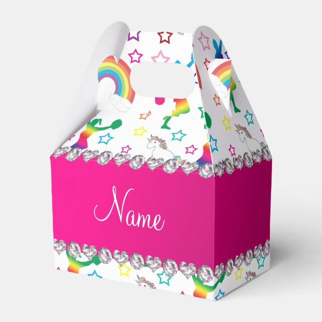 Name white cheerleading rainbow unicorns stars favor boxes (Front Side)