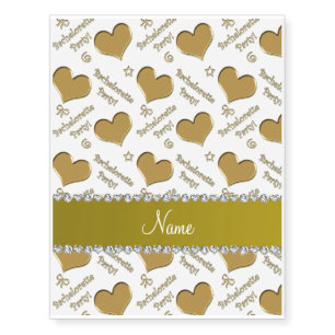 Name white gold hearts bachelorette party temporary tattoos