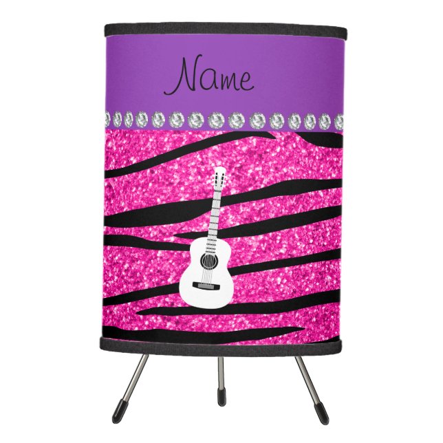 Name white guitar hot pink glitter zebra stripes tripod lamp (Front)