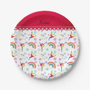 Name white gymnastics rainbows unicorns paper plates