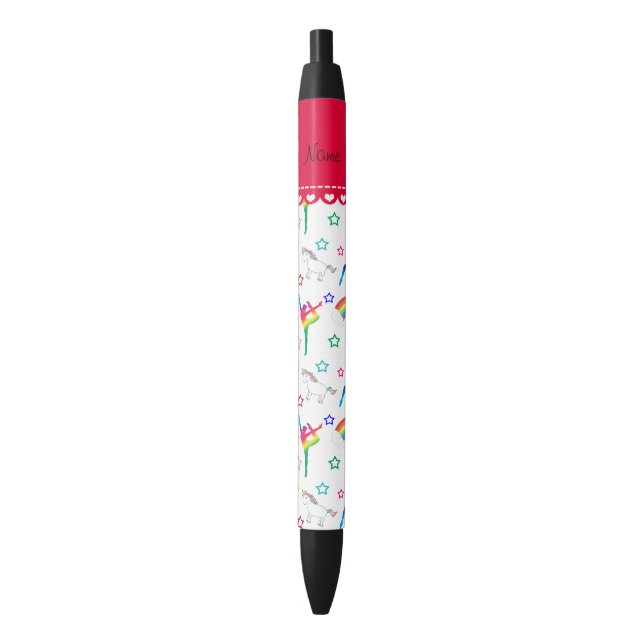 Name white gymnastics rainbows unicorns pen (Front Vertical)