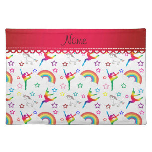 Name white gymnastics rainbows unicorns placemat