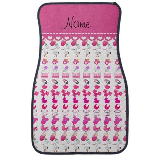 Name white pink baby bottle rattle pacifier stork car floor mat