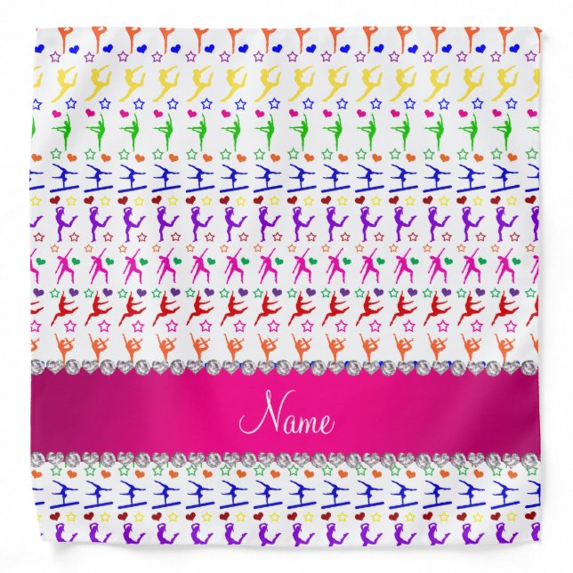 Name white pink rainbow gymnastics hearts stars bandana (Front)
