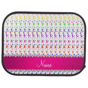 Name white pink rainbow gymnastics hearts stars car floor mat