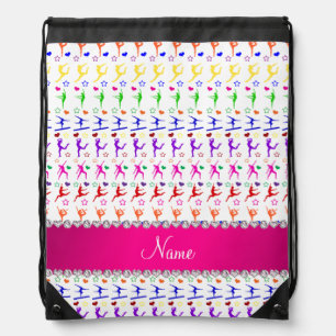 Name white pink rainbow gymnastics hearts stars drawstring bag