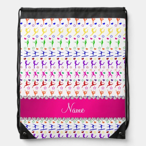 Name white pink rainbow gymnastics hearts stars drawstring bag