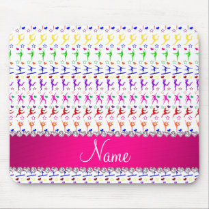 Name white pink rainbow gymnastics hearts stars mouse pad