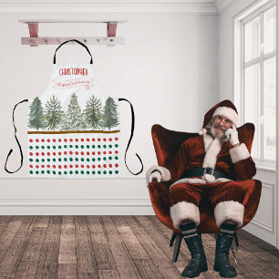 Name White Red Green Botanical Merry Christmas Apron