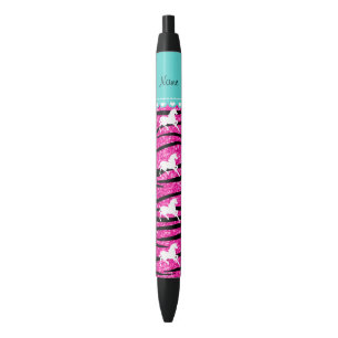 Name white unicorn hot pink glitter zebra stripes pen