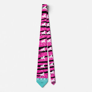 Name white unicorn hot pink glitter zebra stripes tie