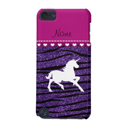 Name White Unicorn Purple Glitter Zebra Stripes Ipod Touch 5g Cover