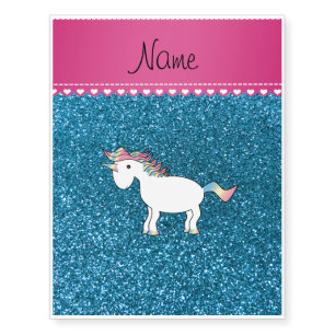 Name white unicorn sky blue glitter temporary tattoos