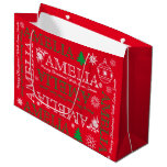 Name with 6 Letters Red Green Christmas Pattern Large Gift Bag