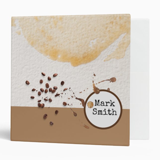 Name with coffee bean on brown  3 ring binder (Front/Inside)
