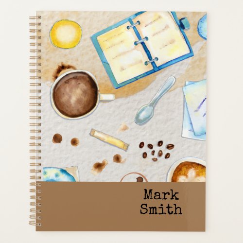 Name with coffee bean on brown  planner