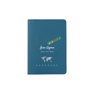 Name with Color Airplanes on Blue Passport Holder