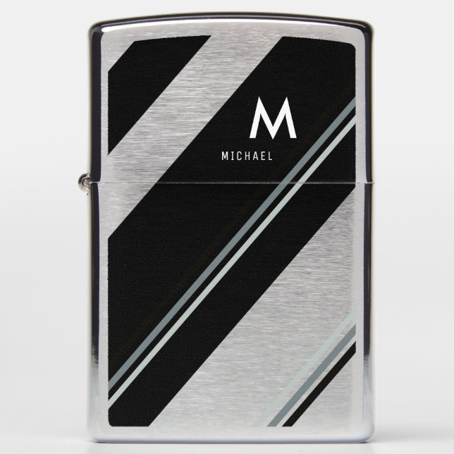 name with diagonal black stripes, stylish zippo lighter (Front)