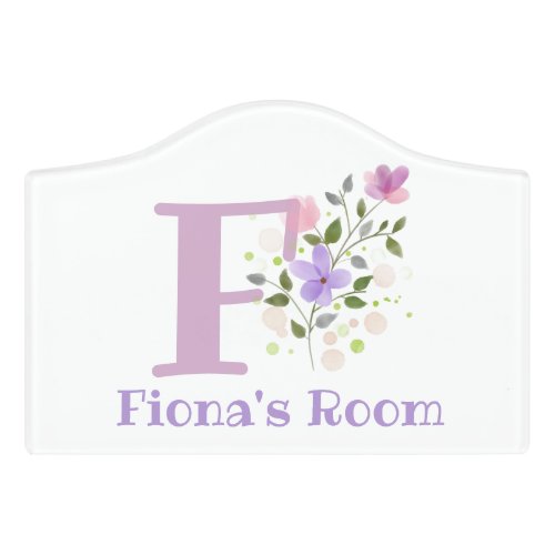 Name with Floral Design Girls Bedroom Door Sign