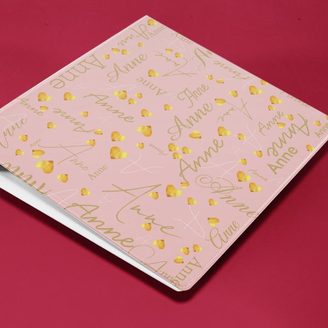 Name with Gold Hearts all over Blush Pink 3 Ring Binder (Creator Uploaded)