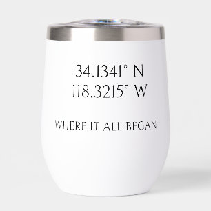Name with GPS Coordinates and Photo Personalized Thermal Wine Tumbler