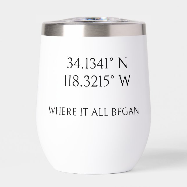  Name with GPS Coordinates and Photo Personalized Thermal Wine Tumbler (Front)