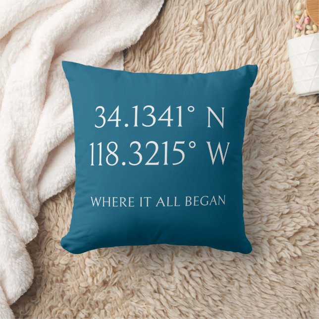  Name with GPS Coordinates and Photo Personalized Throw Pillow (Blanket)