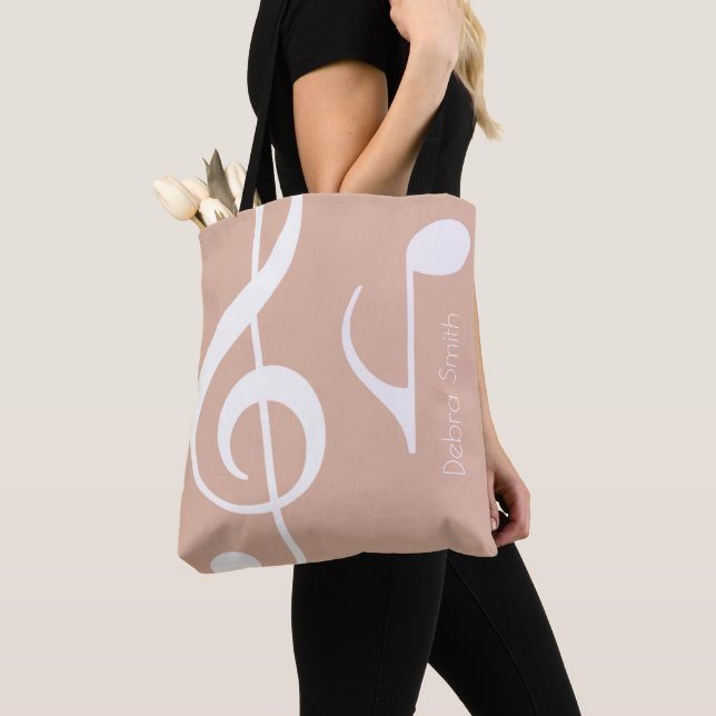 Name with Musical Notes Dusty Rose (both sides) Tote Bag (Close Up)