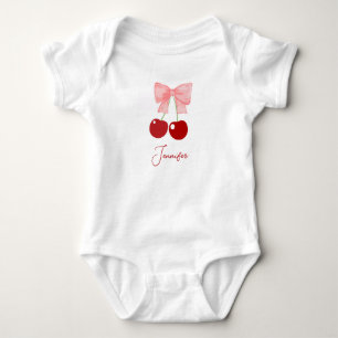 Name with Pink Bow and Cherries Baby Bodysuit