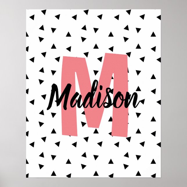 Name with pink monogram personalized name print. a poster (Front)
