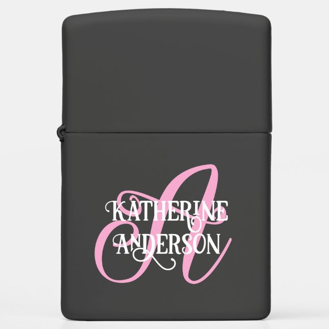 Name with Pink Monogram Zippo Lighter (Front)