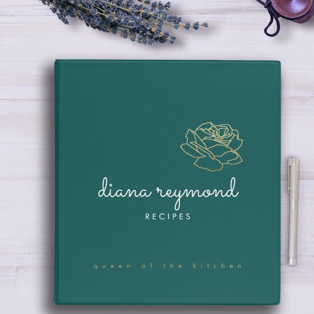Name with rose-flower elegant green 3 ring binder (Creator Uploaded)