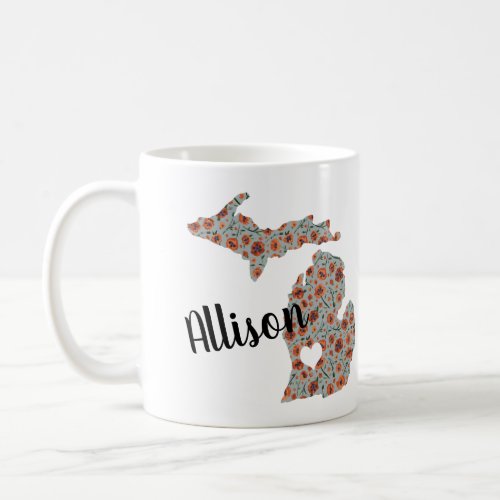 Name With State Of Michigan Poppies  Floral Print Coffee Mug