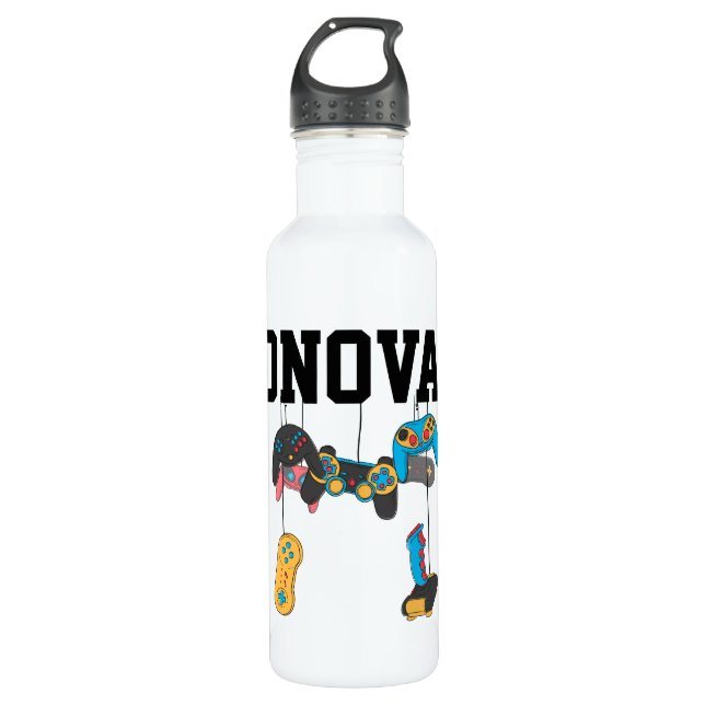 Name with Video Game Controllers  Stainless Steel Water Bottle (Front)