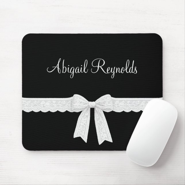 Name with White Ribbon and Bow Mouse Pad (With Mouse)