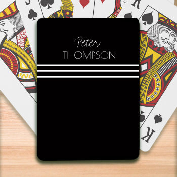 Name With White Stripes On Black  Playing Cards by mixedworld at Zazzle
