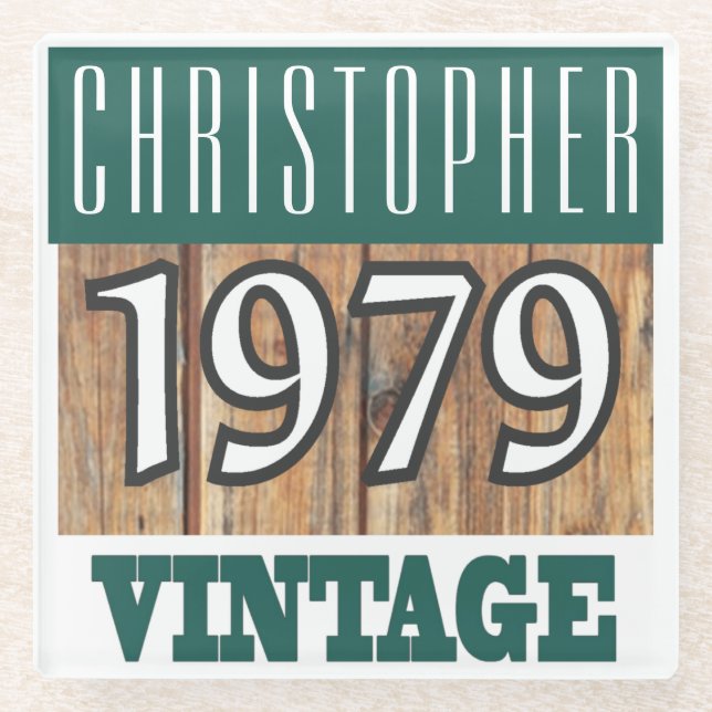 Name with Year 1979 Vintage Glass Coaster (Front)