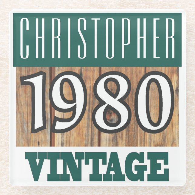 Name with Year 1980 Vintage Glass Coaster (Front)