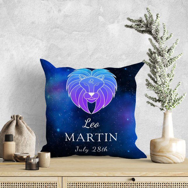 Name with Zodiac sign Leo Gift Throw Pillow (Creator Uploaded)