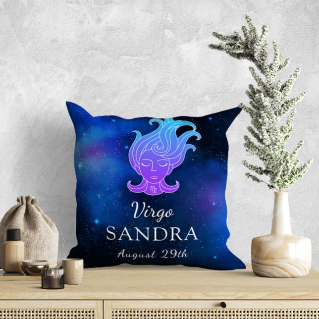 Name with Zodiac sign Virgo Gift Throw Pillow (Creator Uploaded)