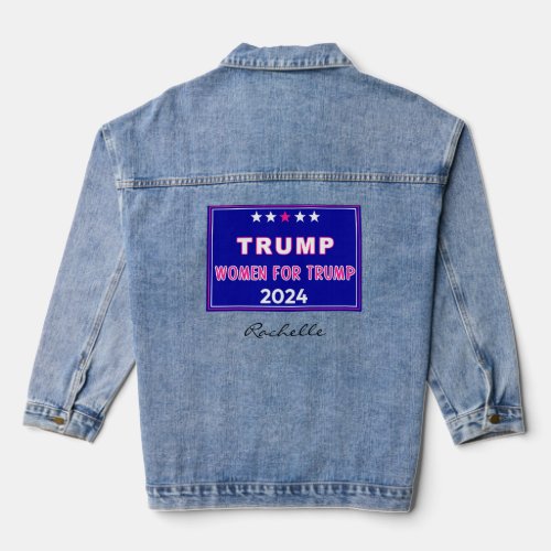 Name Women for Trump 2024 Deep Pink Accents Comfy Denim Jacket