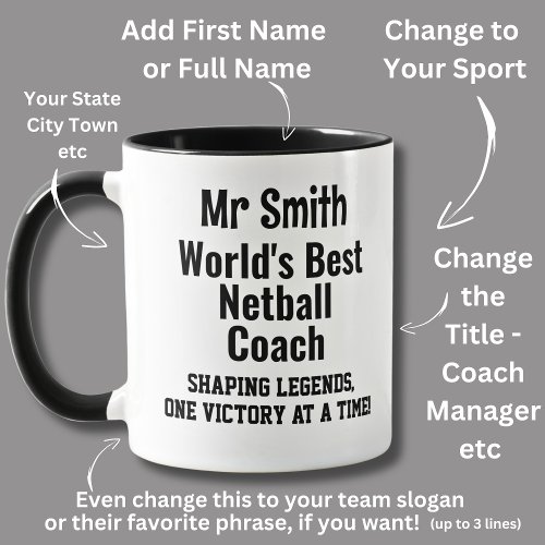 Name Worlds Best Netball Coach  Mug