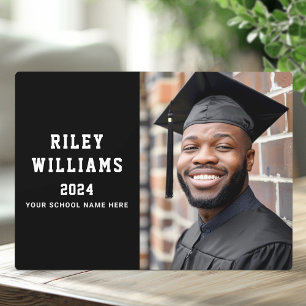 Name year 2024 school modern black graduation plaque