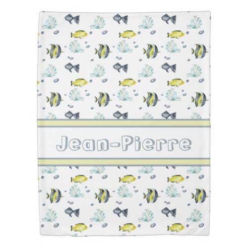 Name Yellow Blue Tropical Fish Pattern Nursery Duvet Cover