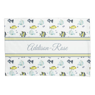 Name Yellow Blue Tropical Fish Pattern Nursery Pillow Case