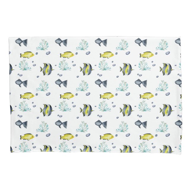 Name Yellow Blue Tropical Fish Pattern Nursery Pillow Case (Front)