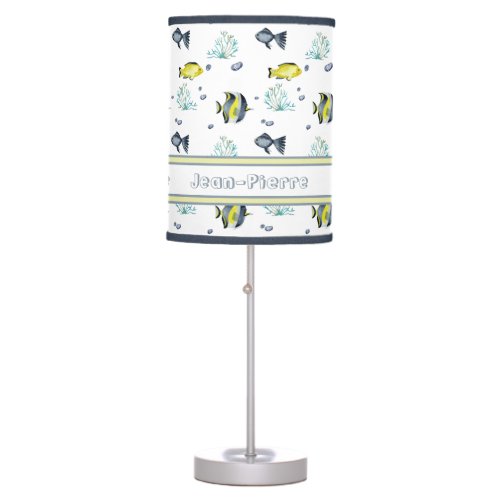 Name Yellow Blue Tropical Fish Pattern Nursery Table Lamp